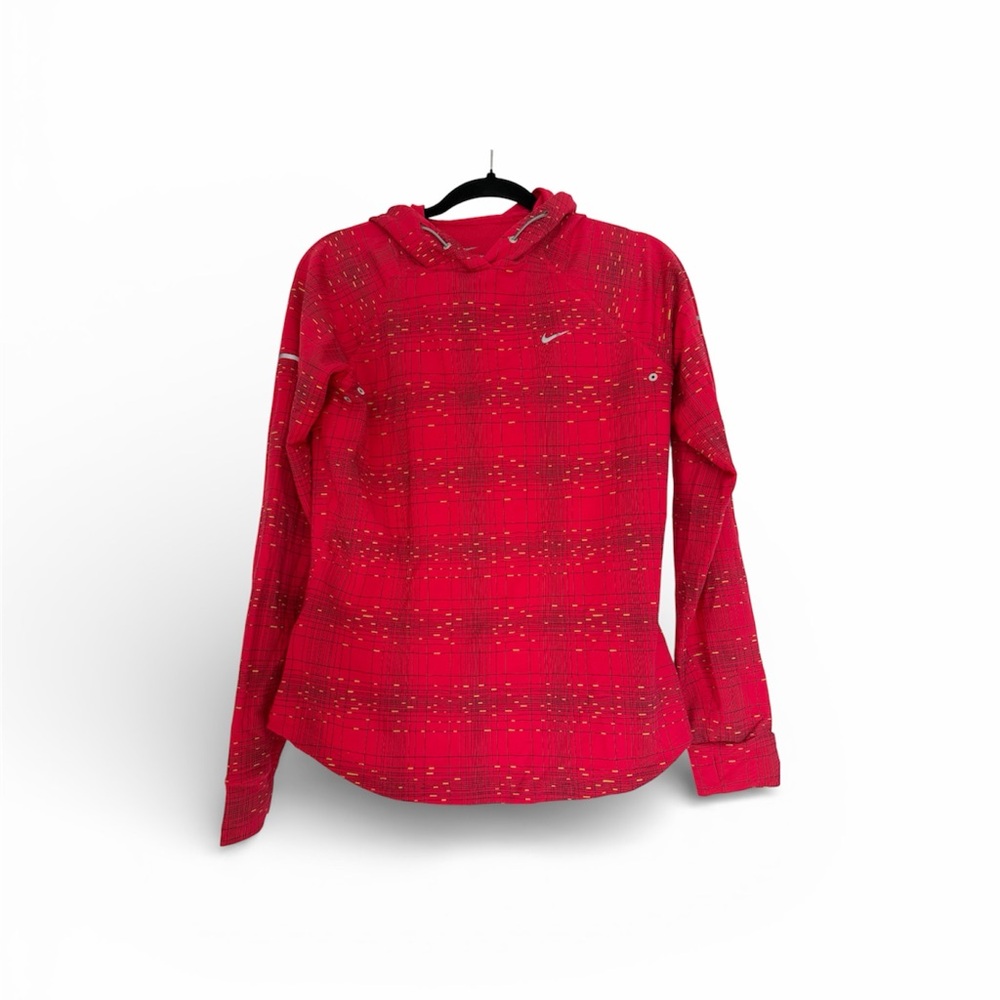 Nike Women's‎ Red Geometric long sleeve running pullover hoodie thumbholes M